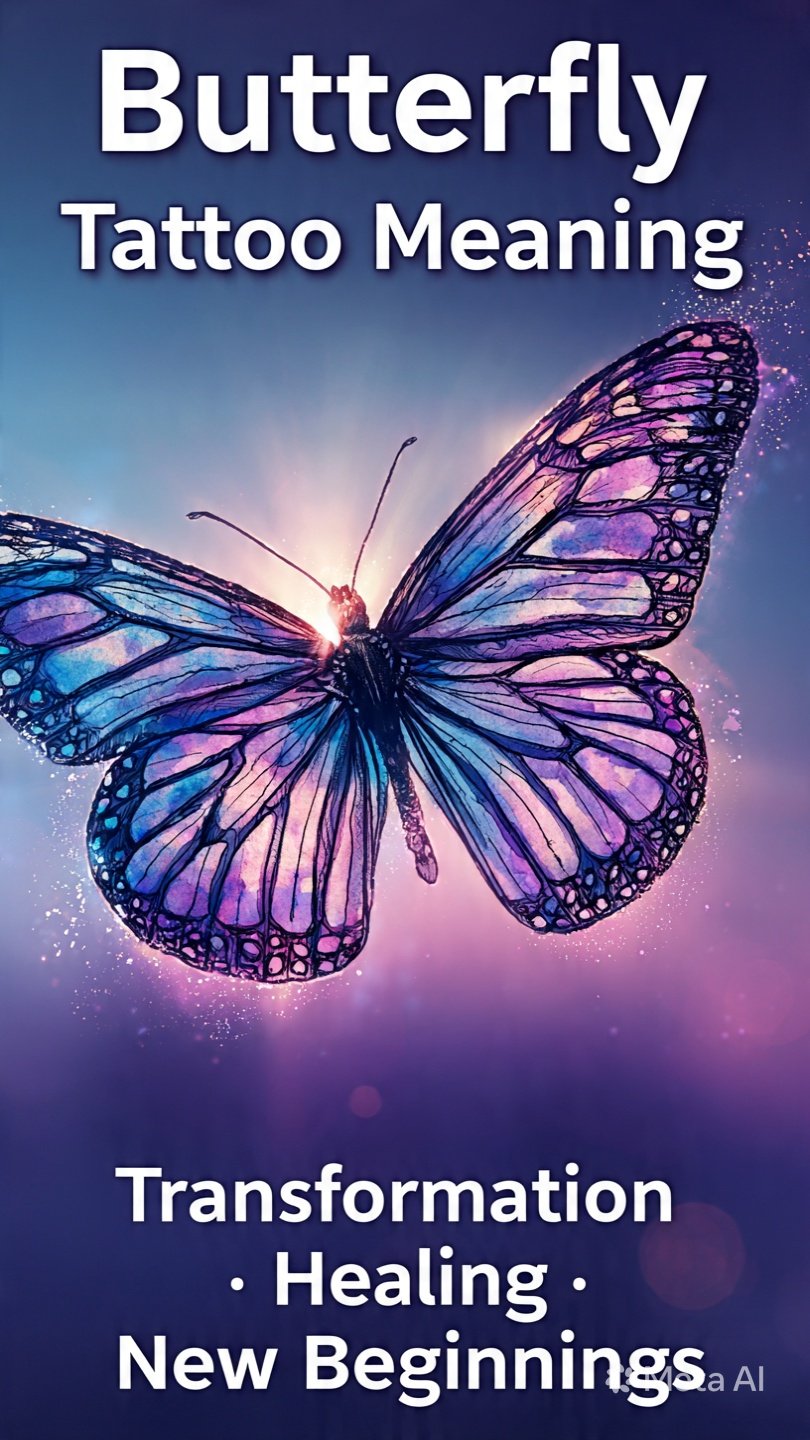 Butterfly tattoo meaning Pinterest pin — transformation, healing, new beginnings