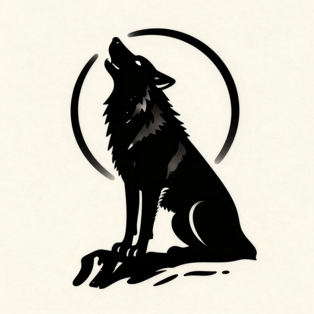 Howling wolf silhouette tattoo with moon and bold blackwork lines