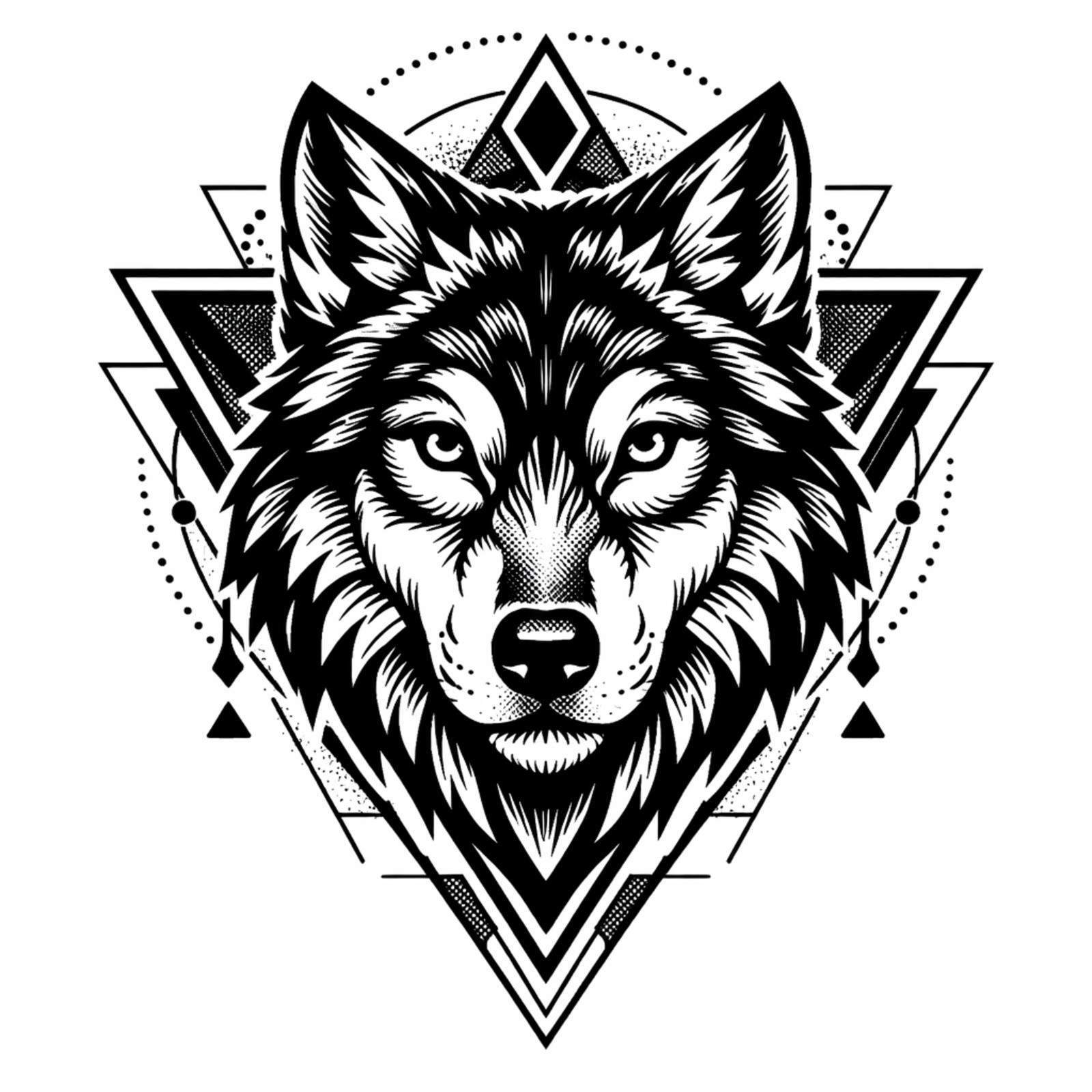 Wolf geometric blackwork tattoo illustration