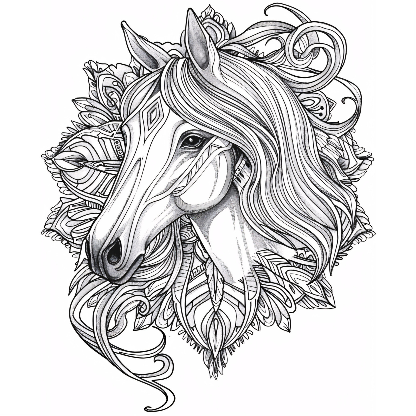 Minimalist horse blackwork tattoo illustration